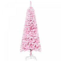 Homcom Snow Flocked Pencil Artificial Christmas Tree With Steel Base Pink