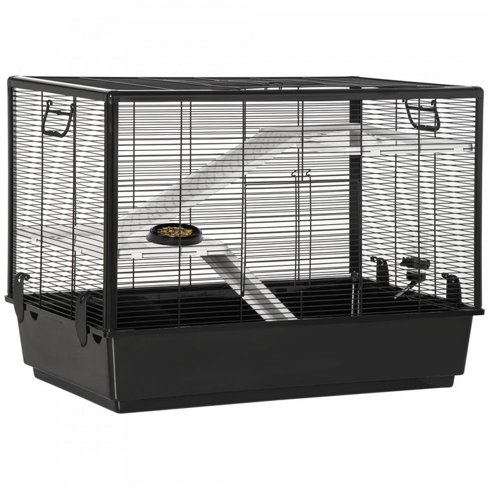 Pawhut 3-tier Hamster Cage, Guinea Pig Cage, Pet Chinchillas Play House Indoor With Accessories Food Dish Water Bottle, Ramps, 31.5\"x19\"x 23\", Black
