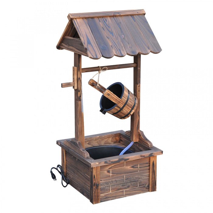 Outsunny Outdoor Wooden Waterfall Fountain With Electric Pump, Carbonized