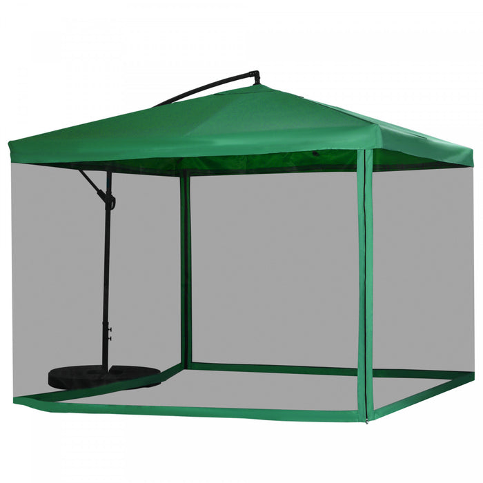 Outsunny Offset Patio Umbrella W/ Net, Cantilever Patio Umbrella, Green
