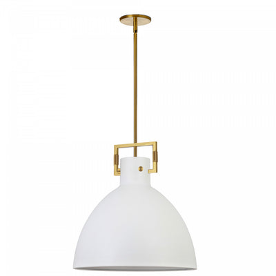 Dainolite Liberty 1 Light Pendant Aged Brass Matte White Metal Shade Lamp|Luminaire suspendu de Dainolite avec abat-jour en métal blanc mat, fini laiton vieilli et 1 ampoule incandescente
