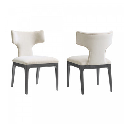 Eloria Mid-Century Modern Chenille Wood Side Chair in Cream - Set of 2 | Chaise laterale en bois et chenille creme style mid-century Eloria - Lot de 2