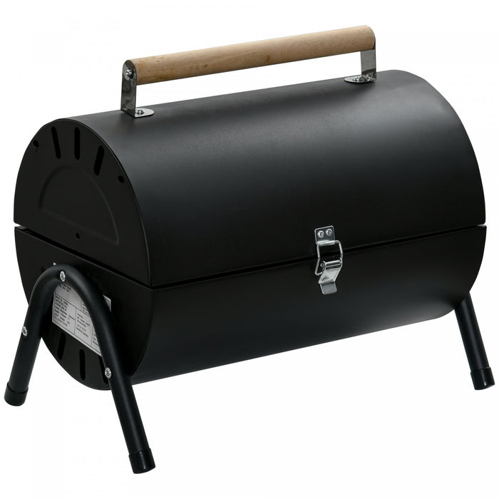 Outsunny Portable Outdoor Charcoal BBQ Grill, Tabletop Folding Barbecue Grill BBQ Heat Smoker with Handle, Black