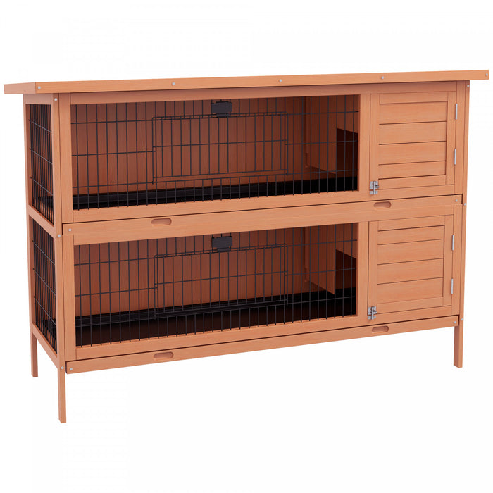 Pawhut 54\" 2-story Large Rabbit Hutch Bunny Cage Wooden Pet House Small Animal Habitat With Lockable Doors, No Leak Tray And Waterproof Roof For Rabbits, Chickens, Ducks, Outdoor/indoor Natural