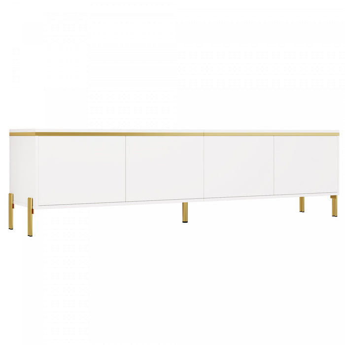 Croma 67 Inch Modern High-Gloss TV Stand with Cable Management and Gold Trim, White