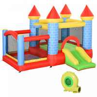 Qaba 9.2 x 9.5FT Bouncy Castle for Kids, 4 in 1 Inflatable Bounce House with Trampoline, Slide, Water Pool, Basket, Blower, Carry Bag, Indoor Outdoor Bouncer for Age 3-8