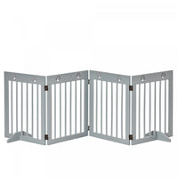 Pawhut Freestanding Pet Gate 4 Panel Wooden Dog Barrier Folding Safety Fence With Support Feet Up To