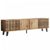Zara 65 Inch Mid-Century TV Stand with Fluted Doors and Adjustable Shelves, Natural | Zara Meuble TV Mid-Century 65 po avec Portes Canelees et Etageres Reglables, Naturel