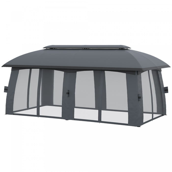 Outsunny 10' X 20' Patio Gazebo, Outdoor Gazebo Canopy Shelter With Netting, Vented Roof, Steel Frame For Garden, Lawn, Backyard And Deck, Dark Gray