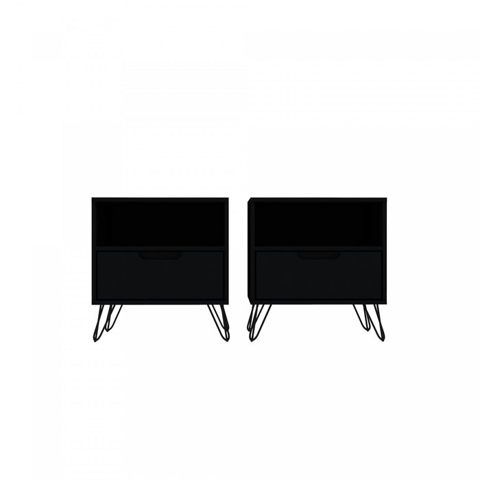 Rockefeller Mid-Century Modern 20\" Nightstand in Black (1-Drawer) - Set of 2