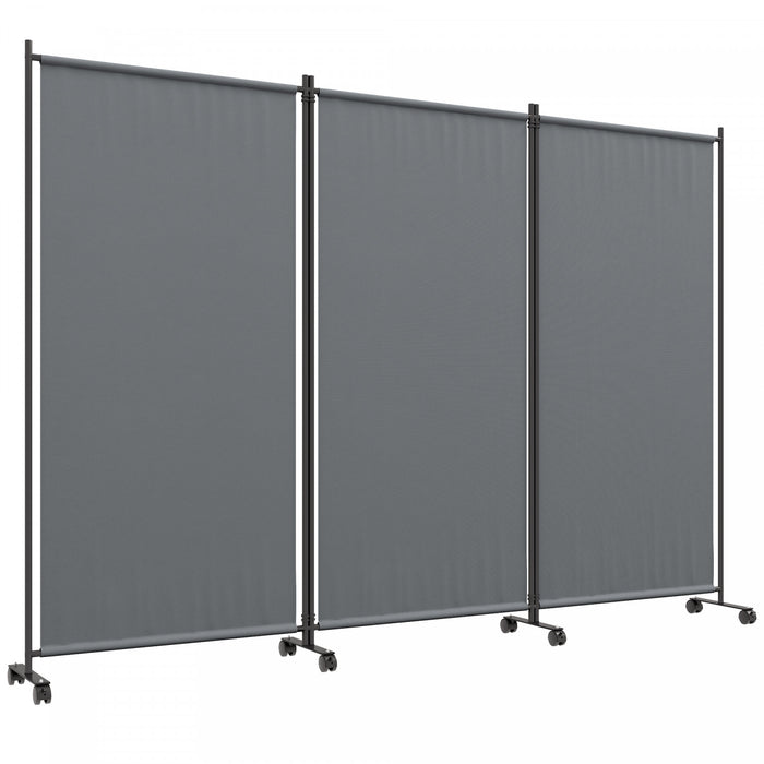 Outsunny Room Divider With Wheels, 6ft Folding Privacy Screen, Dark Grey