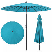 Costway 9 FT Patio Round Market Umbrella with Push Button Tilt, Crank Handle, Vented Top Turquoise