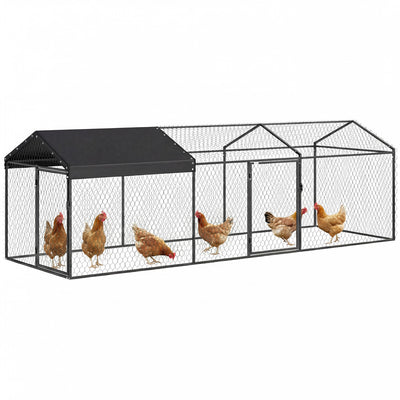 PawHut Metal Chicken Coop, Large Chicken Run with Waterproof & Anti-UV Cover for 3-5 Poultry, Outdoor Poultry Cage Rabbit Hutch for Backyard Farm, for Duck, Cat, 9.8 x 3.3 x 3.3 ft