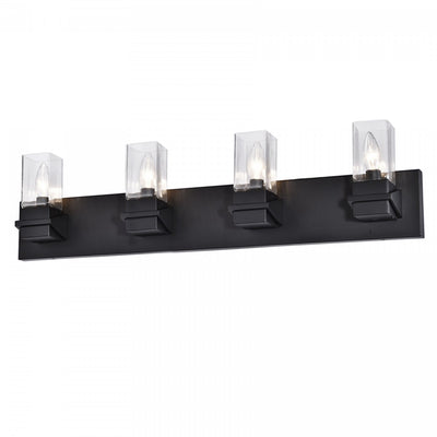 Dainolite Veronica 4 Light Vanity Light Matte Black Clear Glass Lamp|Lumière de coiffeuse Veronica de Dainolite en verre transparent, avec fini noir mat et 4 ampoules