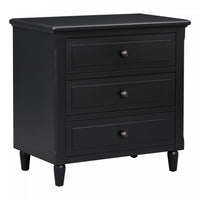U_Style 28 Inch Painted Nightstand with 3 Smooth-Glide Drawers and Rubberwood Legs, Black