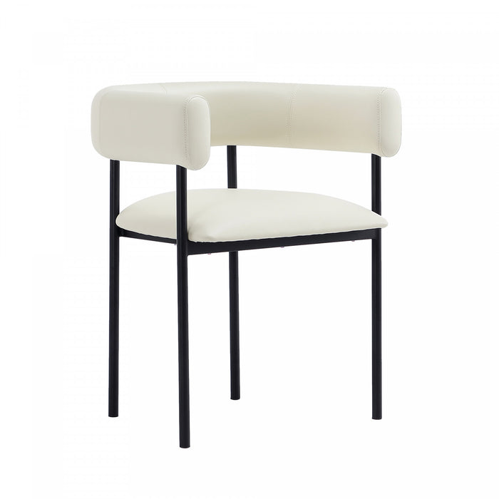Onda Contemporary Vegan Leather Metal Dining Chair in Ivory
