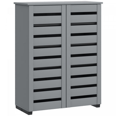 HOMCOM Slim Shoe Cabinet with 2 Slatted Doors for 15 Pairs of Shoes Grey