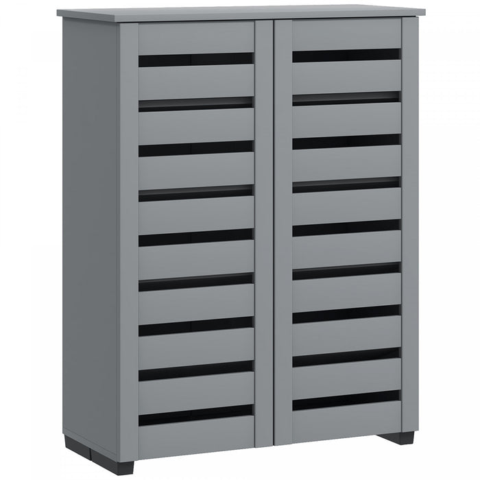 HOMCOM Slim Shoe Cabinet with 2 Slatted Doors for 15 Pairs of Shoes Grey