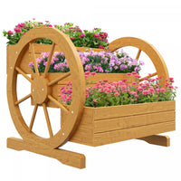 Outsunny Wooden Wagon Planter Box, Decorative 3-tier Raised Garden Bed