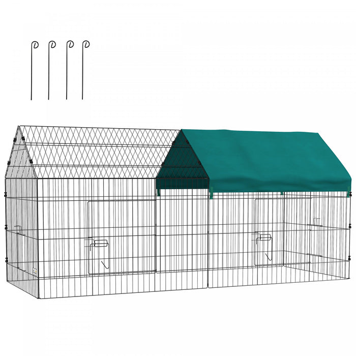 Pawhut 87\" Small Animal Cage, Pet Playpen For Chicken, Rabbits, Chinchillas, Outdoor Small Animal Playpen With Spire Roof, Green