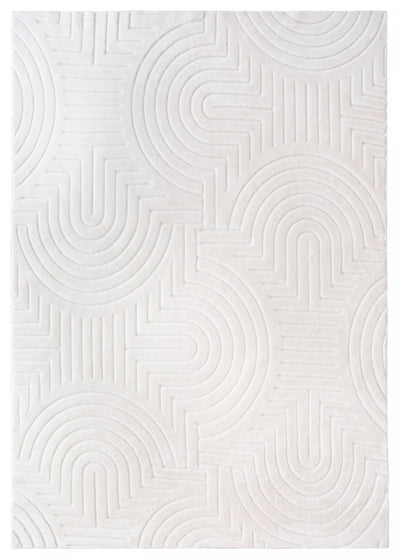 Velvet Cream Circles Washable Shag Area Rug 8'x10' Indoor Area Rug | Tapis Lavable A Poils Longs En Velours Creme A Motifs Circulaires 8'x10'
