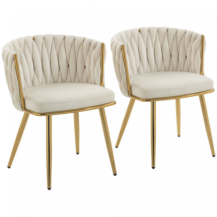 HOMCOM Dining Chairs Set of 2, Velvet Upholstered Kitchen Chairs, Cream