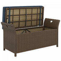 Outsunny 2-In-1 Patio Wicker Storage Bench 29 Gallon Storage Box Navy Blue