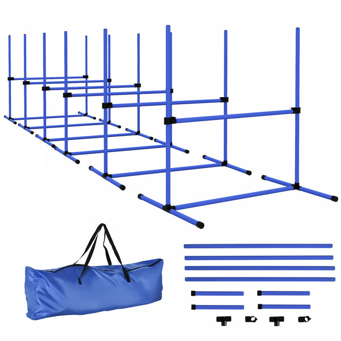 Pawhut 39\"L Dog Agility Training Equipment for Large Medium Small Dog, 6 PCS Adjustable Height Hurdles for Agility Training, Obstacle Course Starter Kit, 6KG Net Wight, Blue