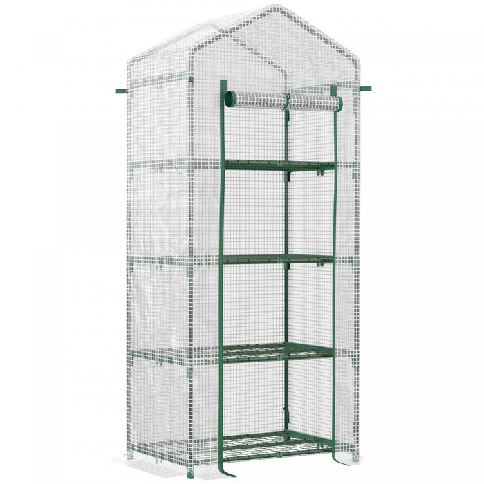 Outsunny 28\" X 20\" X 63\" Portable Greenhouse With 4 Tier Shelves Outdoor Hot House Plant Flower Greenhouse, Steel Frame, Pe Cover, White