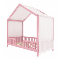 Paul Montessori Floor Bed with Canopy and High Railings,Twin Size，Pink Twin Bed 