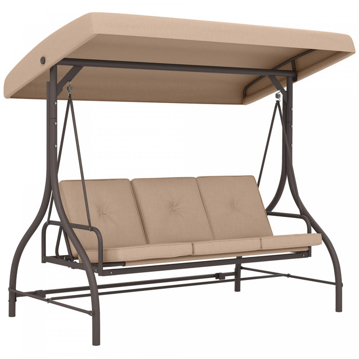 Outsunny 3 Seater Patio Swing Chair With Canopy Convertible Porch Swing Bed