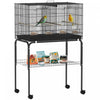 PawHut 46\" H Bird Cage, Parakeet Cages for Budgie, Lovebird, Canary, Finches with Divider, Wheeled Stand, Shelf, 4 Wooden Perches, Slide Out Tray, 4 Feeders, Black