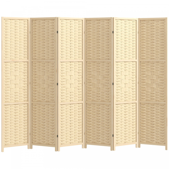 HOMCOM 6-Panel Room Divider, 5.6 FT Wall Divider, Natural Wood