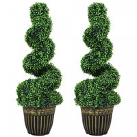 HOMCOM Set of 2 Artificial Plants Topiary Spiral Boxwood Trees in Pot