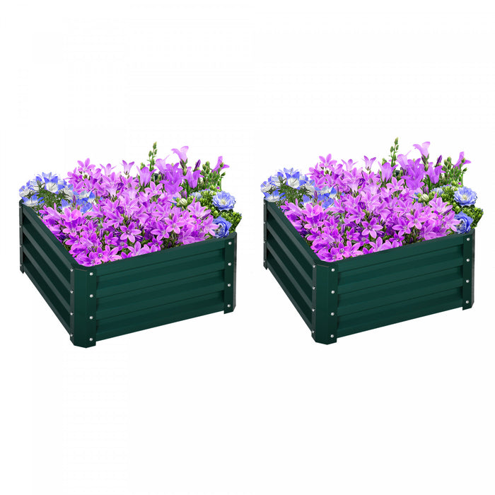 Outsunny 2' X 2' X 1' 2-pieces Raised Garden Bed With Color Steel Frame For Vegetables, Flowers, Herbs, Green