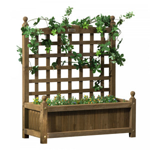 Outsunny Raised Garden Bed With Trellis For Climbing Vines, Wood Planter Box For Garden, Free Standing Flower Bed, Indoor Outdoor Display Rack, 25.2