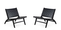 Maintenon Industry Chic Wood Vegan Leather Accent Chair in Black - Set of 2