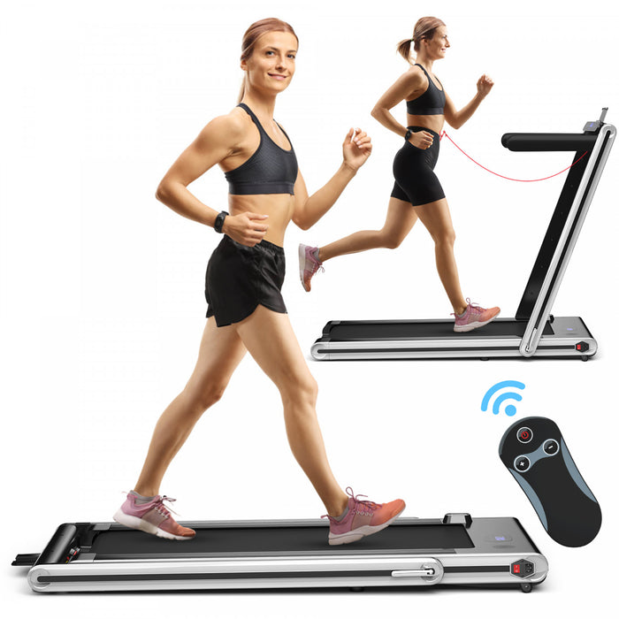 Costway 2-in-1 Folding Treadmill 2.25hp Jogging Machine W/ Dual Led Display Silver