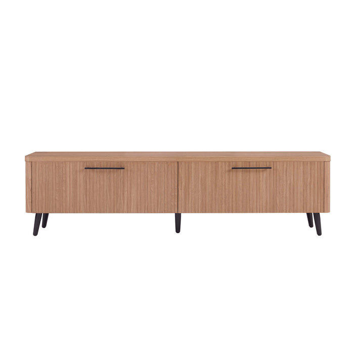 Jodie Mid-Century Modern 69\" Fluted TV Stand in Maple Armoire