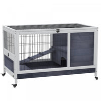 Pawhut Wooden Indoor Rabbit Hutch Elevated Bunny Cage Habitat With Enclosed Run With Wheels, Ideal F