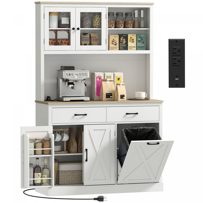 HOMCOM 69\" Pantry Cabinet, Kitchen Cabinet with Charging Station, White