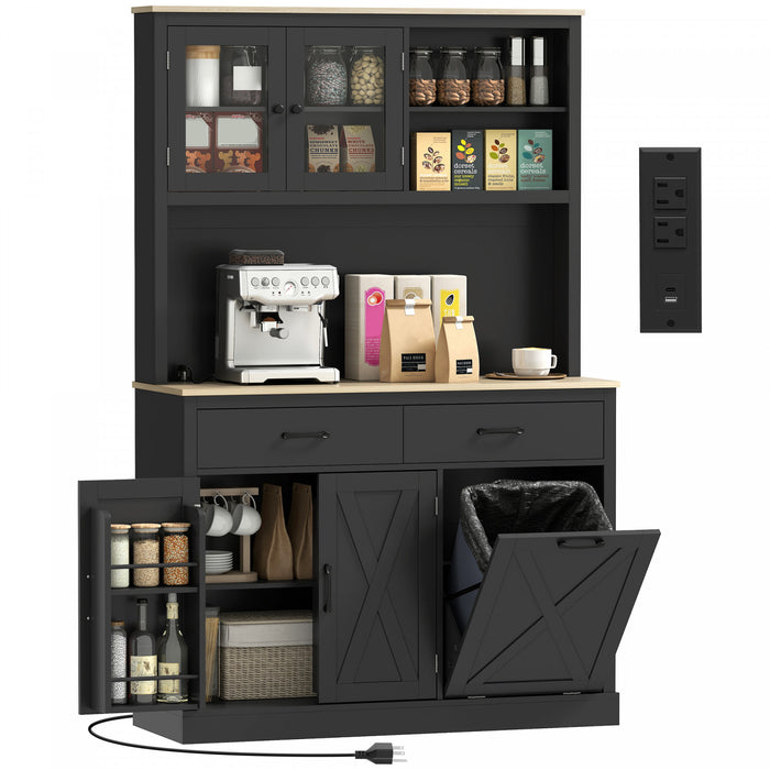 HOMCOM 69\" Pantry Cabinet, Kitchen Cabinet with Charging Station, Black