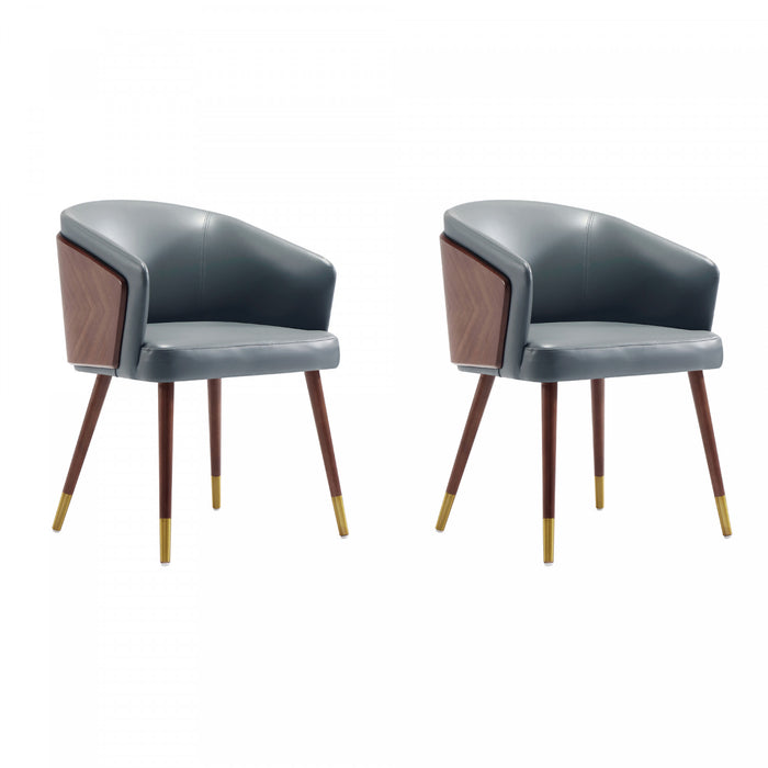 Reeva Modern Wood Vegan Leather Dining Chair in Gray - Set of 2