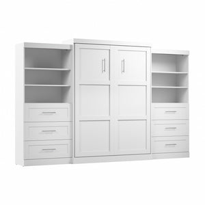 Bestar Pur Queen Murphy Bed and Two Shelving Units with Drawers (136 W) - White