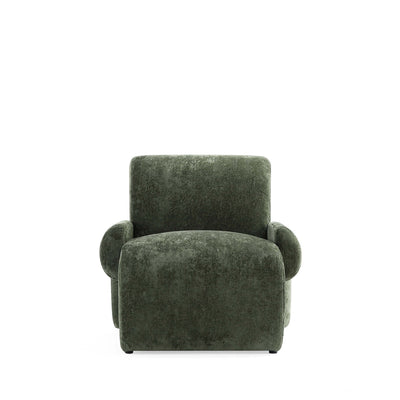 Verandah Mid-Century Modern Chenille Lounge Chair in Olive Green | Fauteuil lounge en chenille vert olive Verandah style mid-century modern
