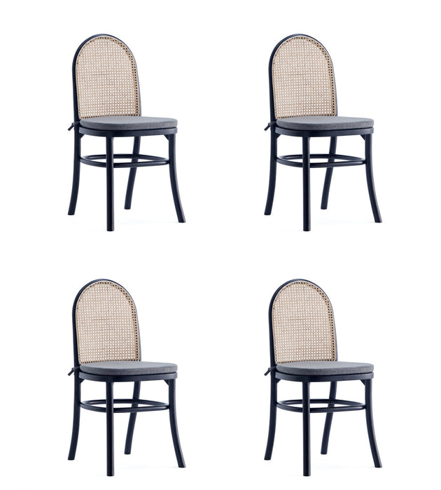 Paragon Industry Chic Cane Back Wood Upholstered Dining Chair in Black and Gray - Set of 4