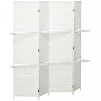 HOMCOM 6Ft 4 Panel Room Divider with Shelves, Partition Wall Divider, White