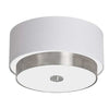 Dainolite Larkin 3 Light Flush Mount Satin Chrome Finish White Fabric Shade Frosted Glass Diffuser Lamp