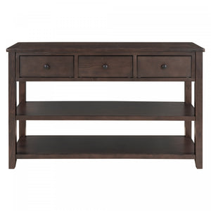 Wendy Solid Wood Console Table With 3 Drawers And 2 Open Shelves,espresso Accent Cabinet
