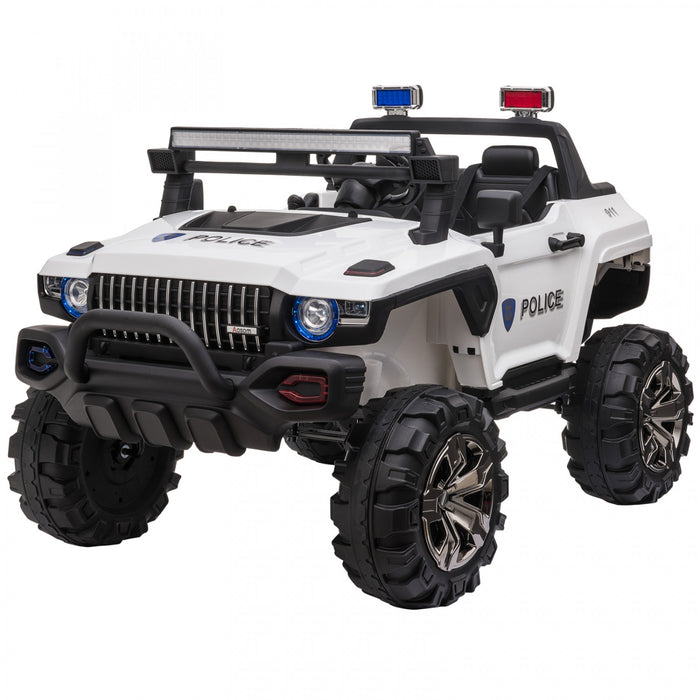 Aosom 2-seater Kids Powered Ride-On Cars, 12v Remote Control Police Truck Electric Car For Kids With Full Led Lights, Mp3 (white)